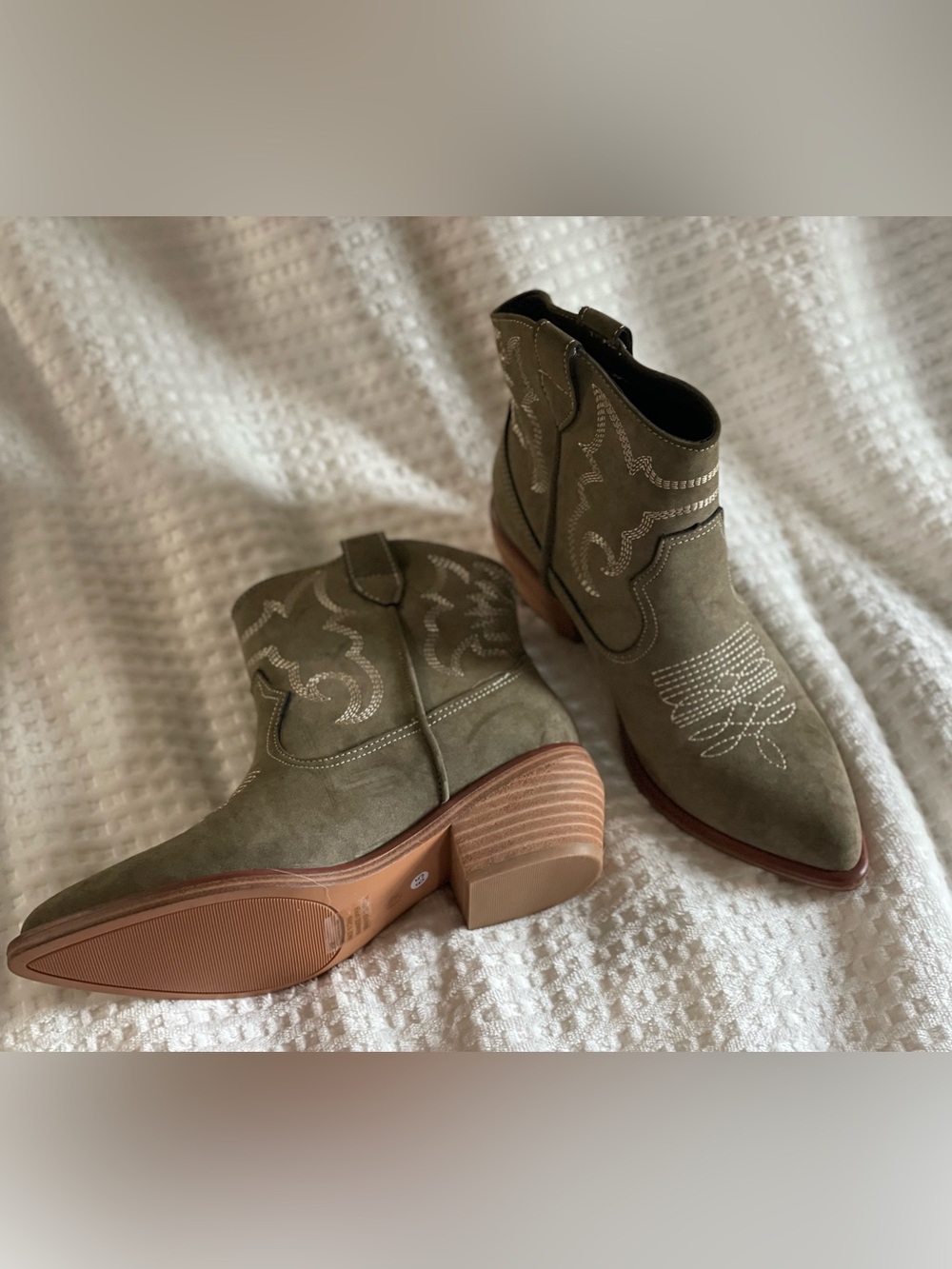 MIA Women’s Olive Suede Western Ankle Boots- Never Worn
